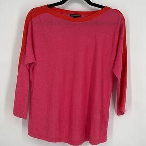 Eileen Fisher Pink Stripe Orange Detail‎ Organic Linen Sweater Size SP